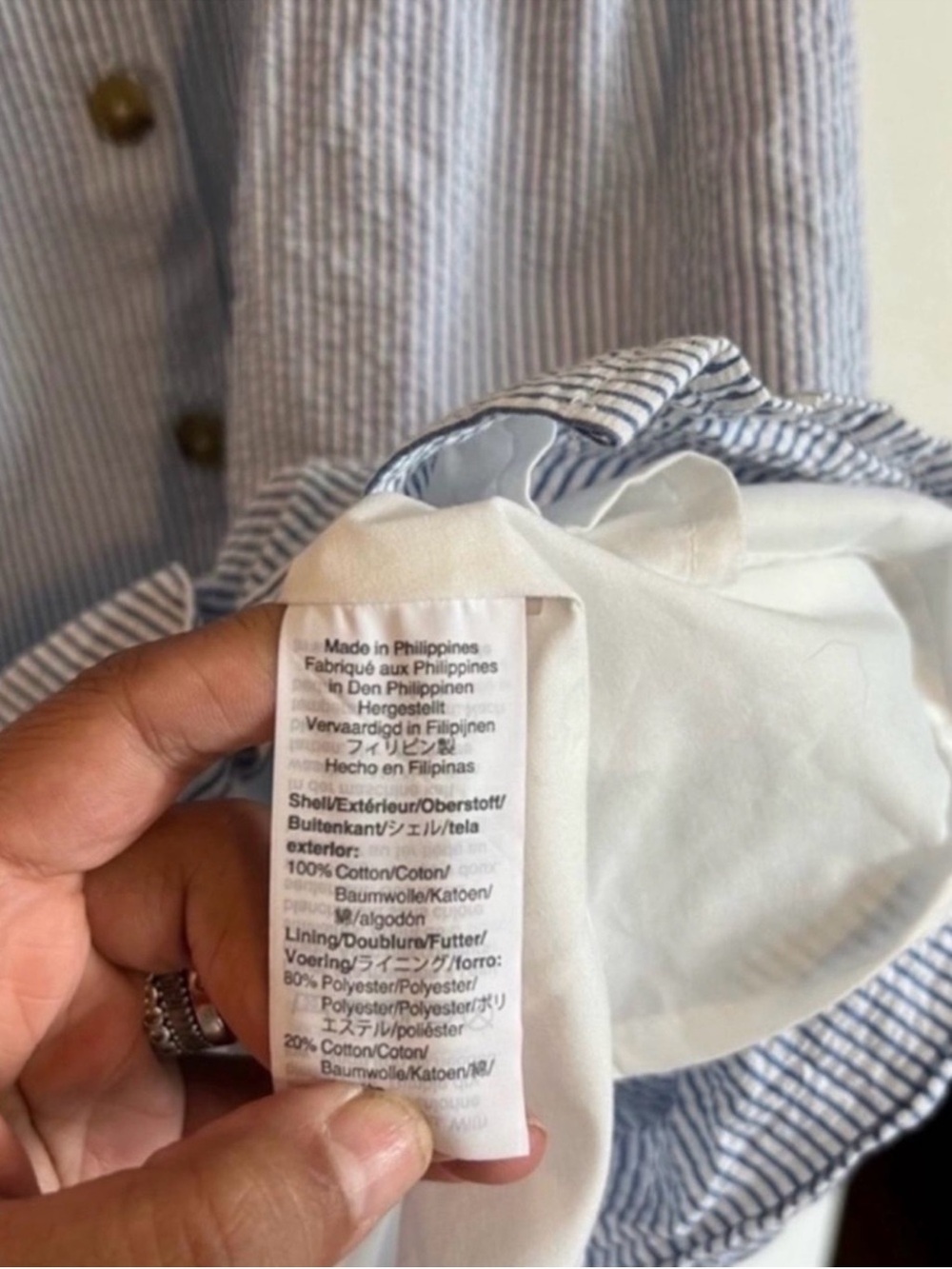 J. Crew blue and white pinstripe seersucker mini dress button front size 0 - Picture 5 of 5